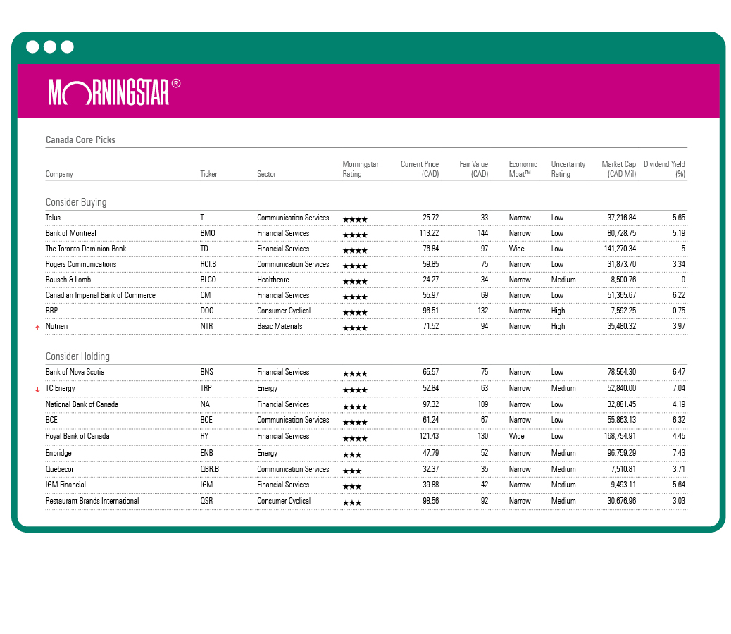 This image shows an example of a Morningstar analyst recommendation showing company performance from historical and recent financial statements.
